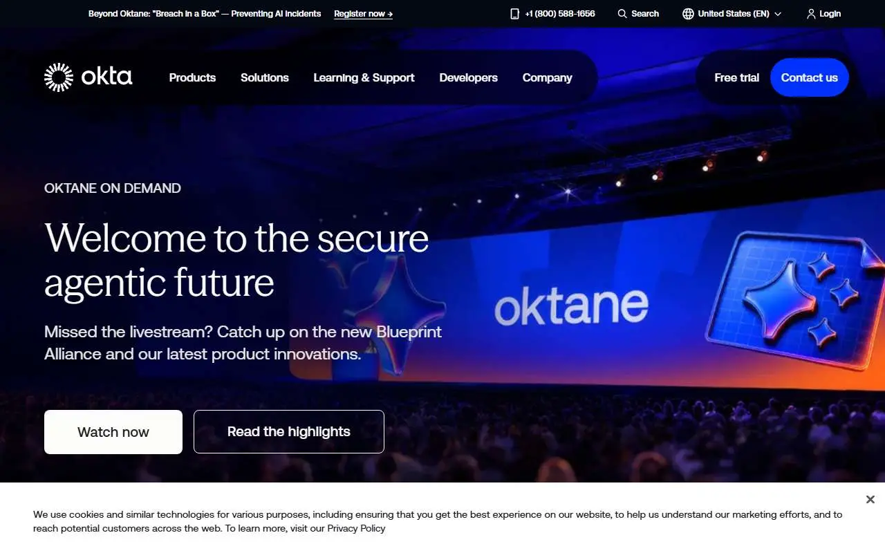 Tampilan website resmi Okta (okta.com)
