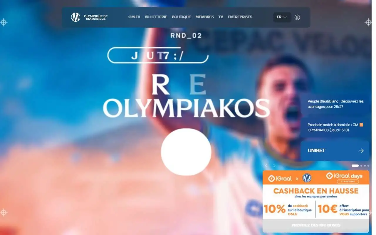 Tampilan website resmi Olympique de Marseille (om.fr)