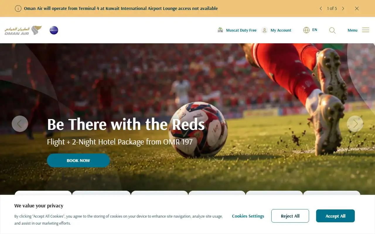 Tampilan website resmi Oman Air (omanair.com)