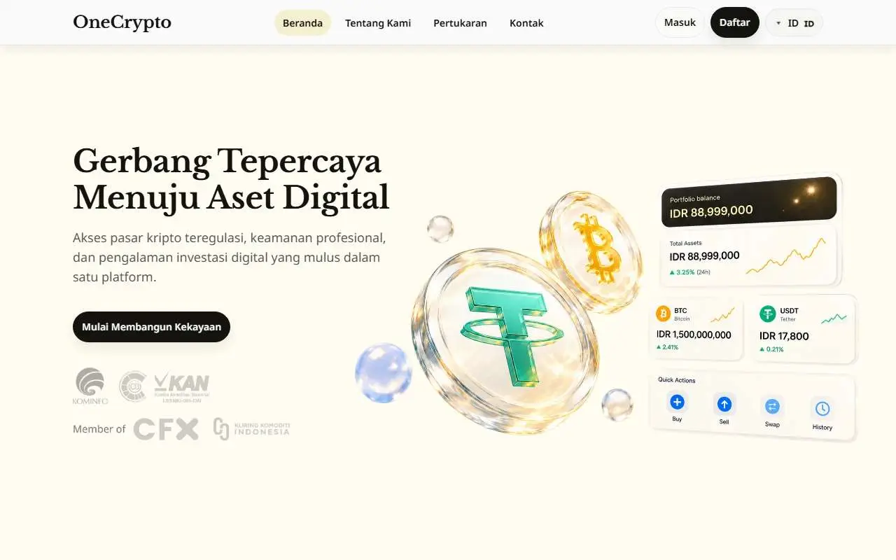 Tampilan website resmi ONE Crypto (onecrypto.id)