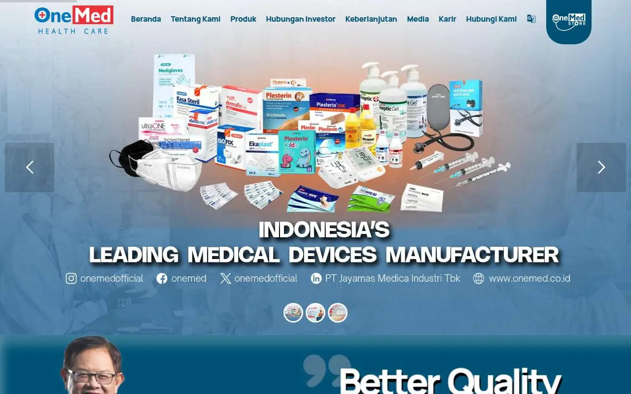 Tampilan website resmi Jayamas Medica Industri (onemed.co.id)