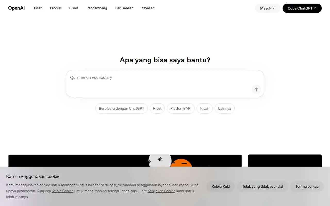 Tampilan website resmi OpenAI (openai.com)