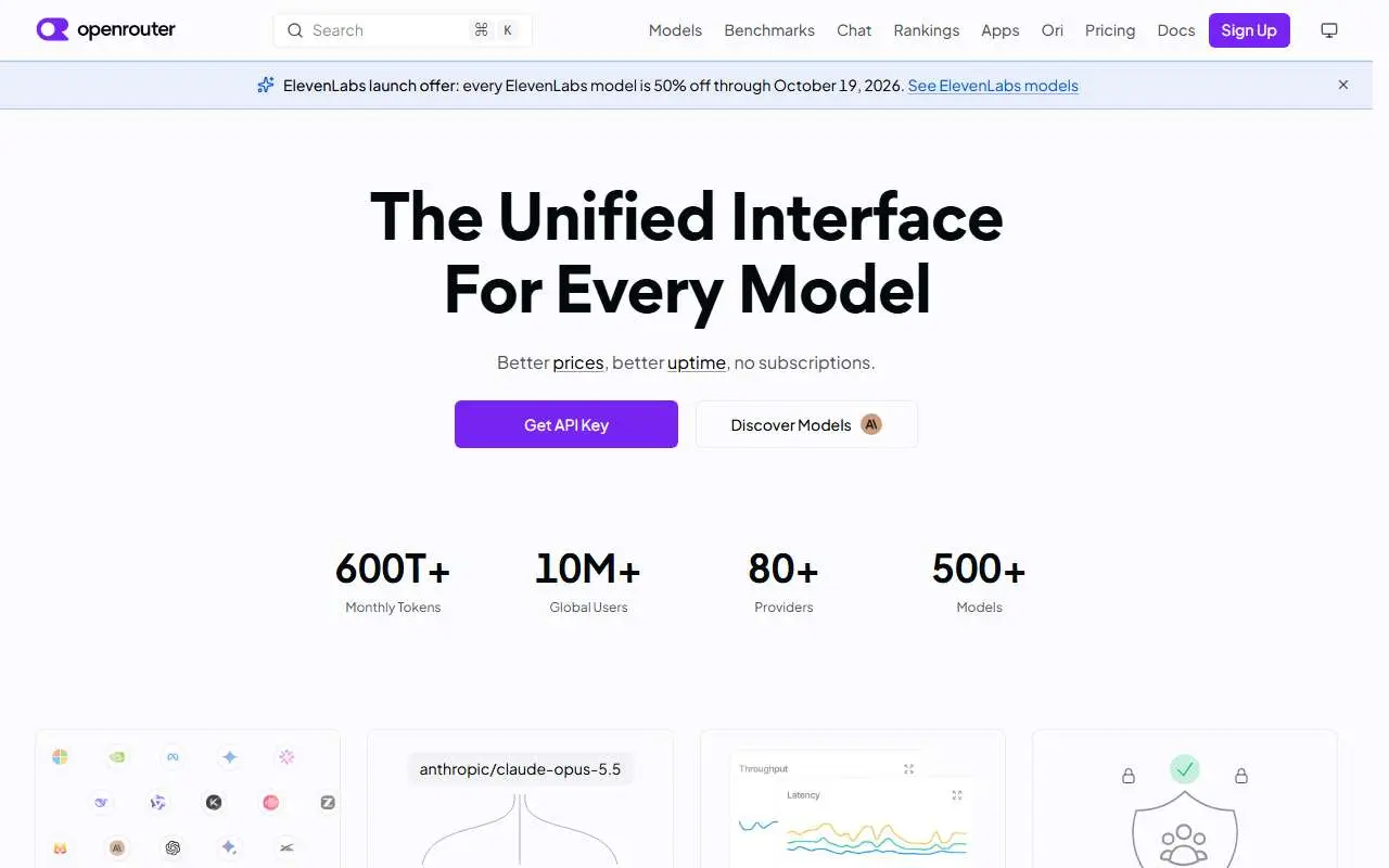 Tampilan website resmi OpenRouter (openrouter.ai)