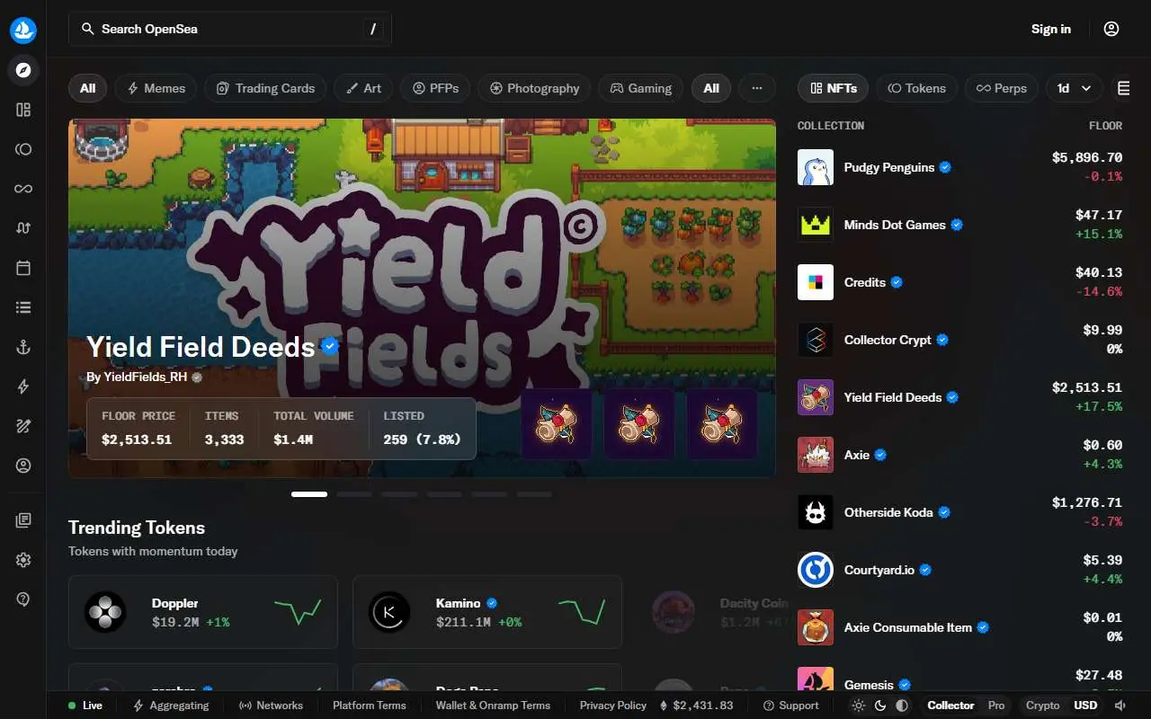 Tampilan website resmi OpenSea (opensea.io)