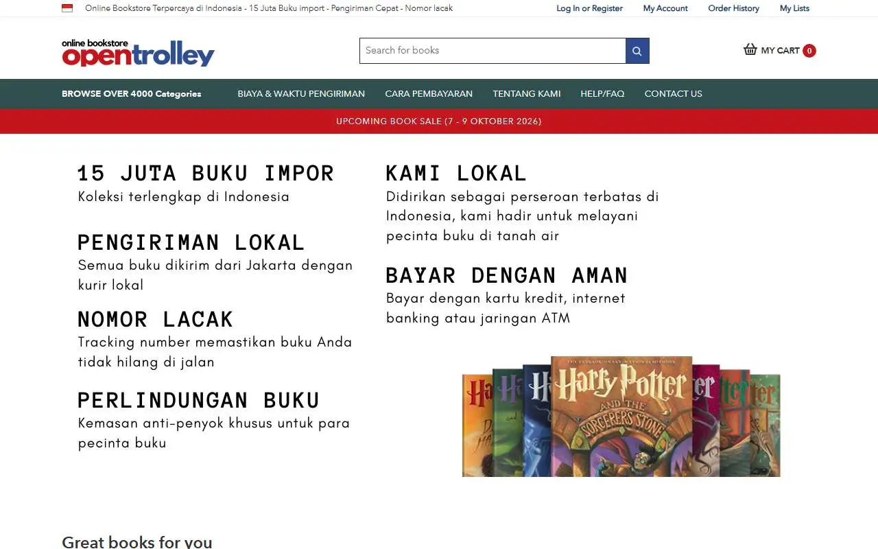 Tampilan website resmi OpenTrolley Bookstore (opentrolley.co.id)