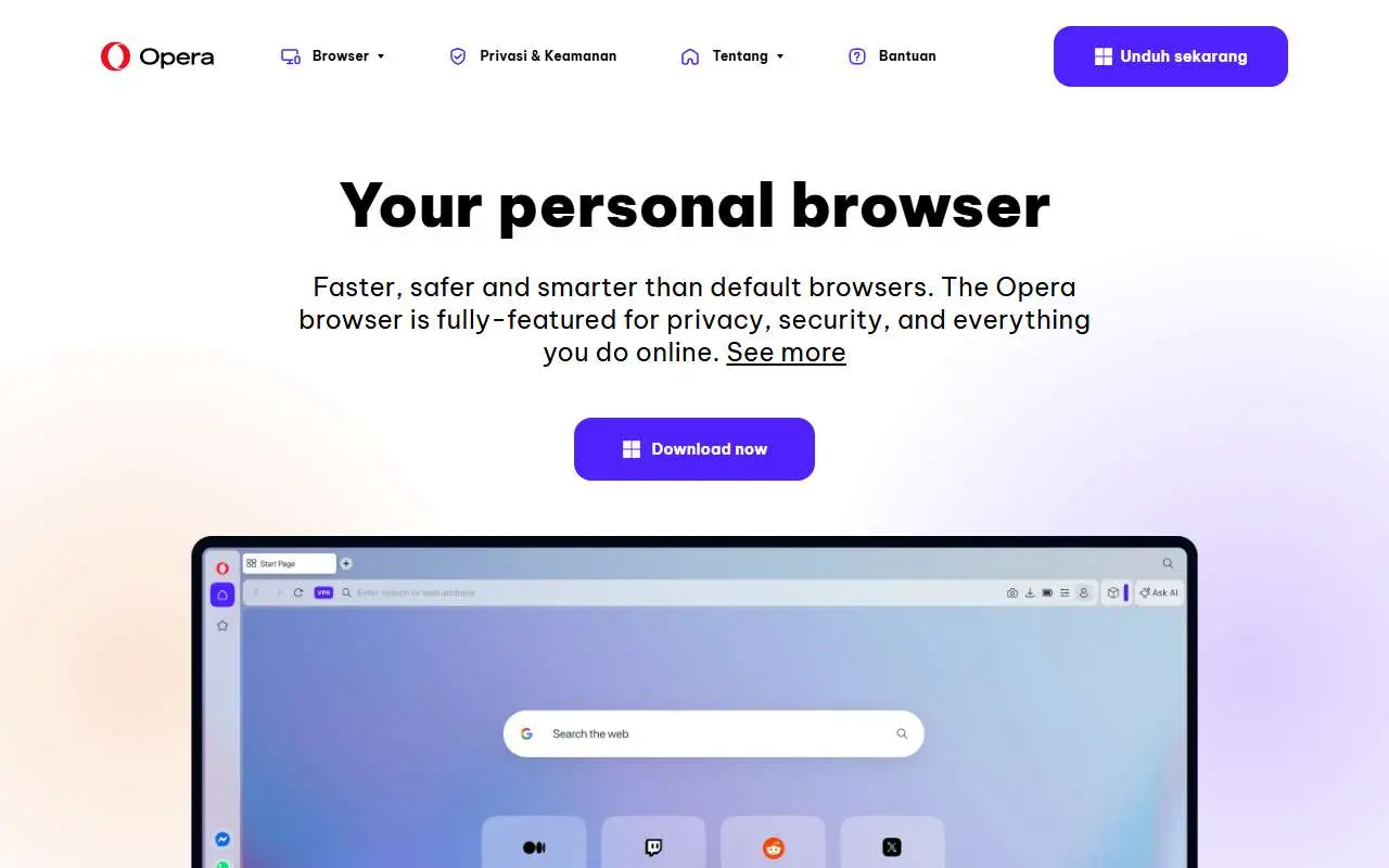 Tampilan website resmi Opera (opera.com)