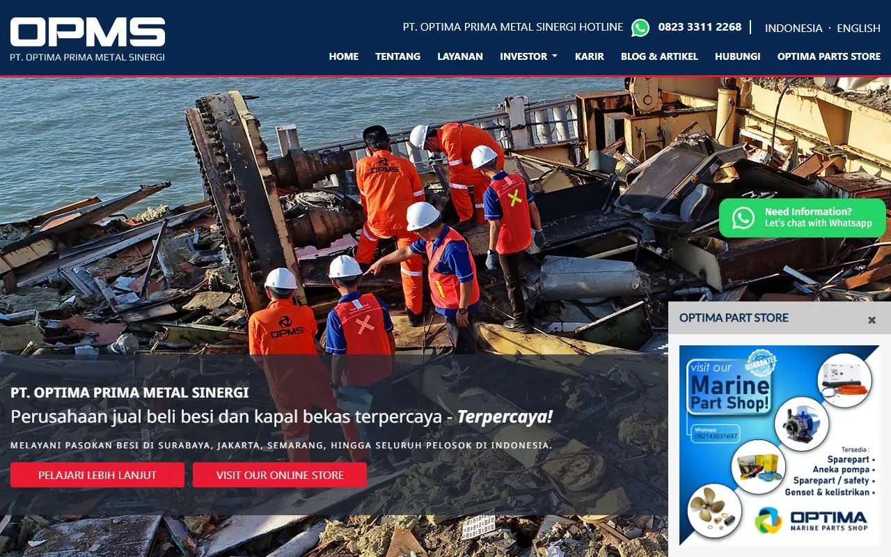 Tampilan website resmi Optima Prima Metal Sinergi (opms.co.id)
