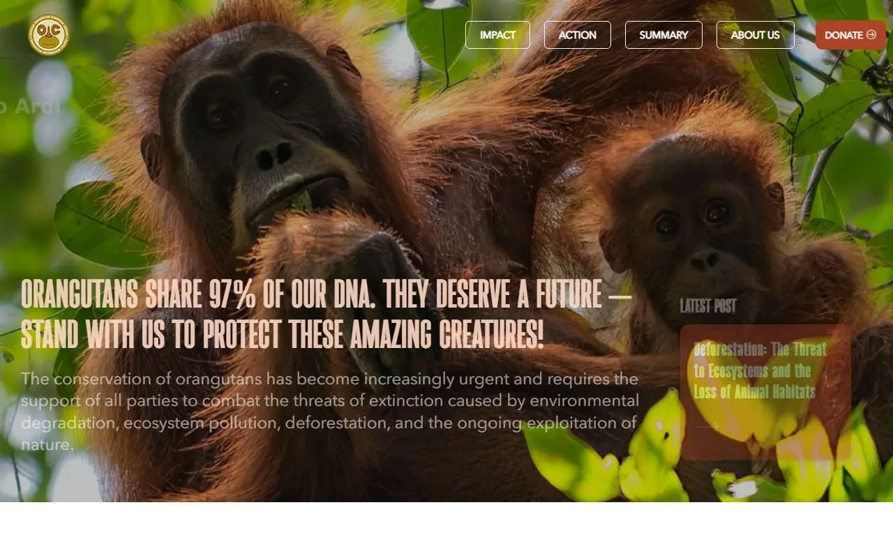 Tampilan website resmi Orangutan Information Centre (orangutancentre.org)