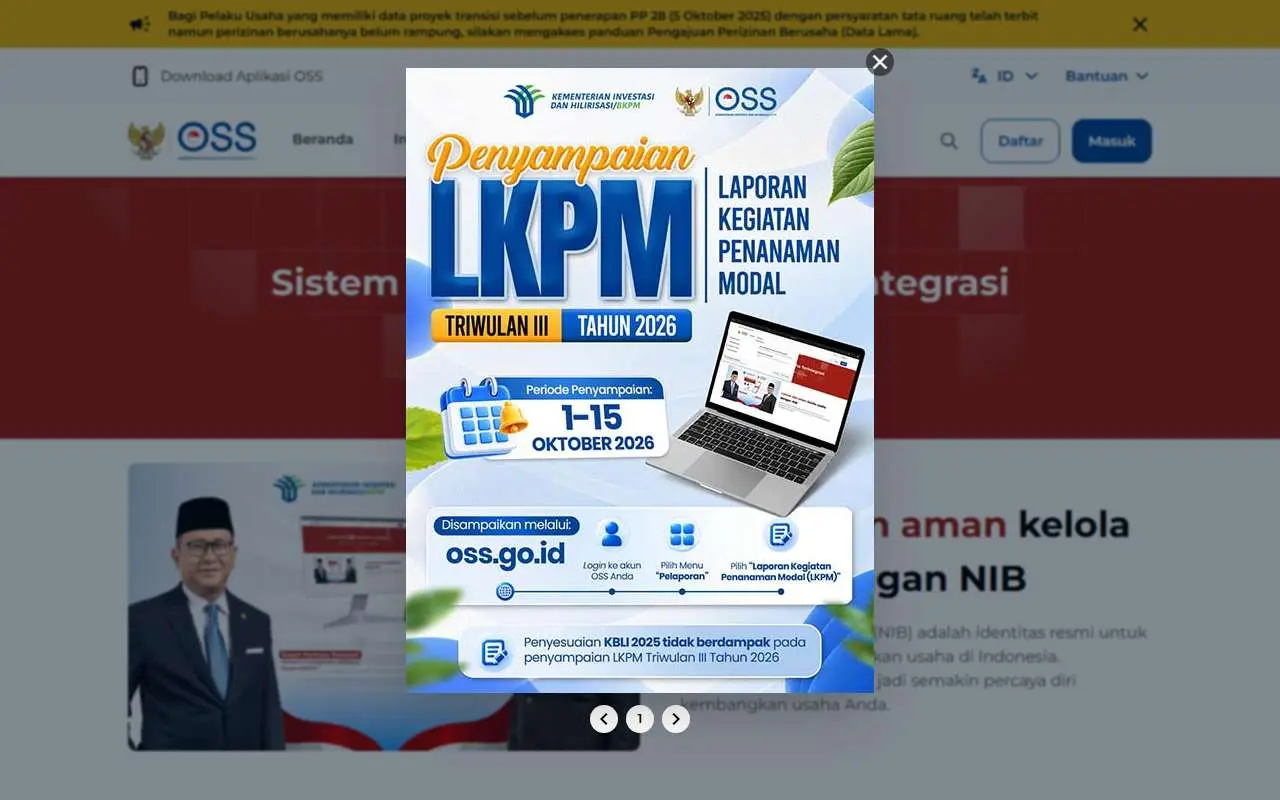Tampilan website resmi OSS Perizinan Berusaha (oss.go.id)