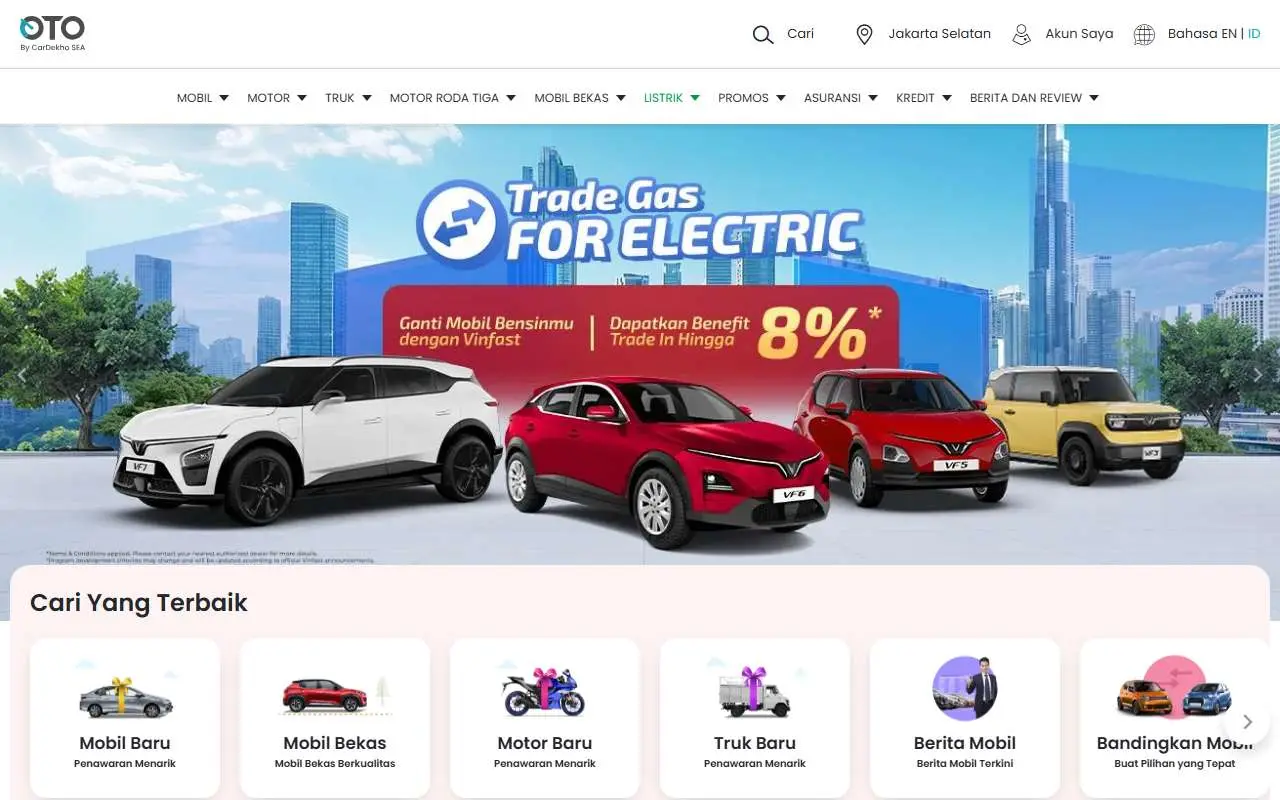 Tampilan website resmi OTO.com (oto.com)