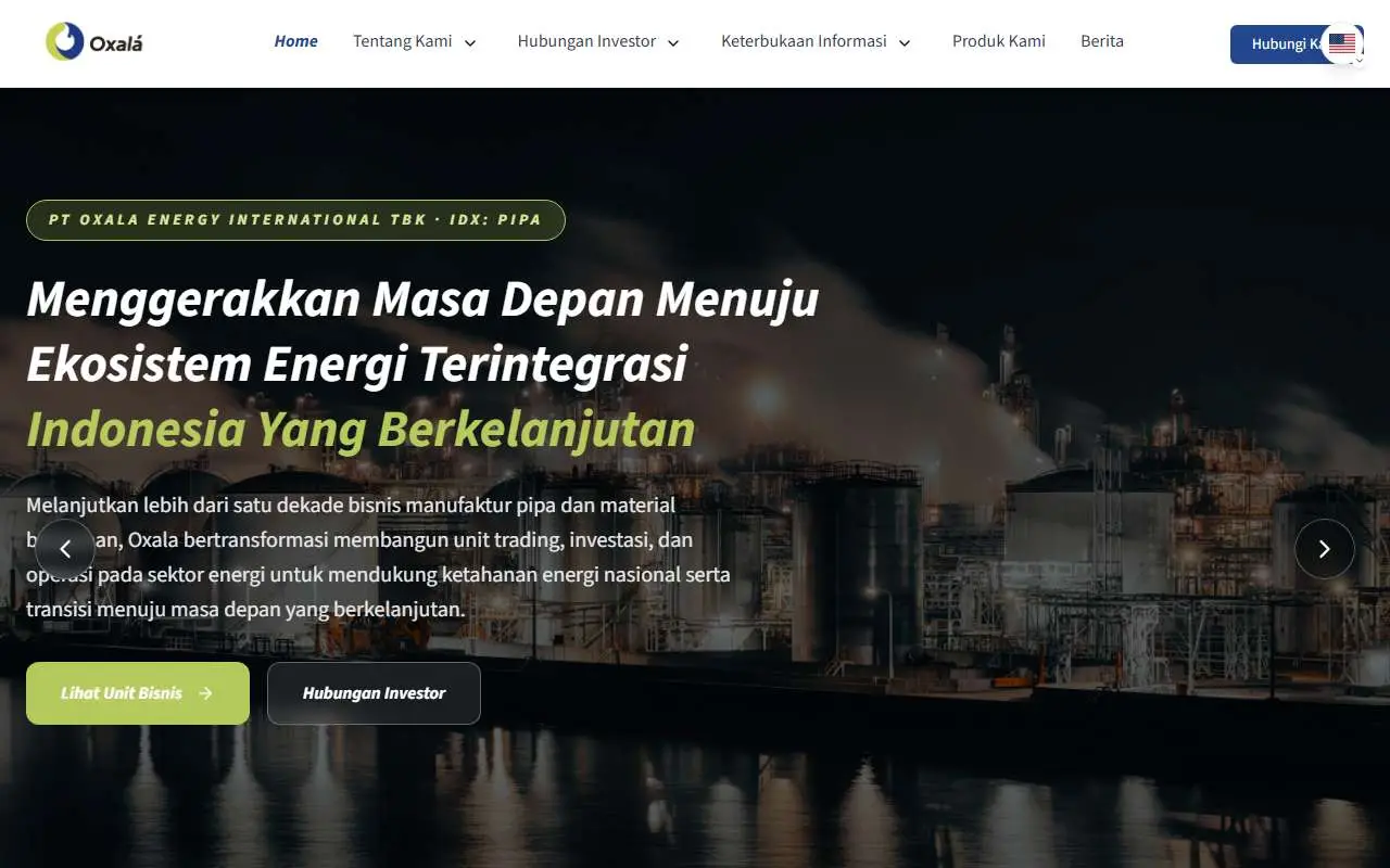 Tampilan website resmi Oxala Energy International (oxalaenergy.com)