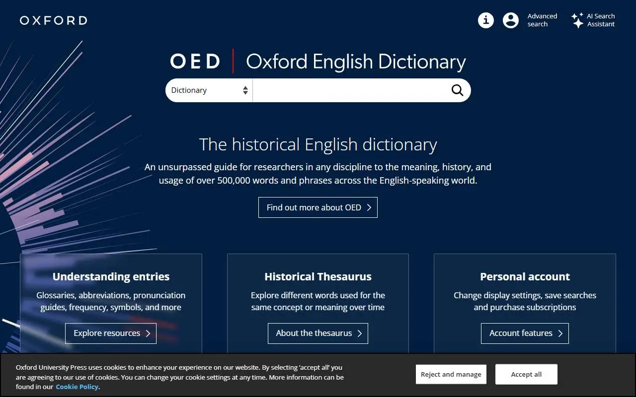 Tampilan website resmi Oxford English Dictionary (oed.com)