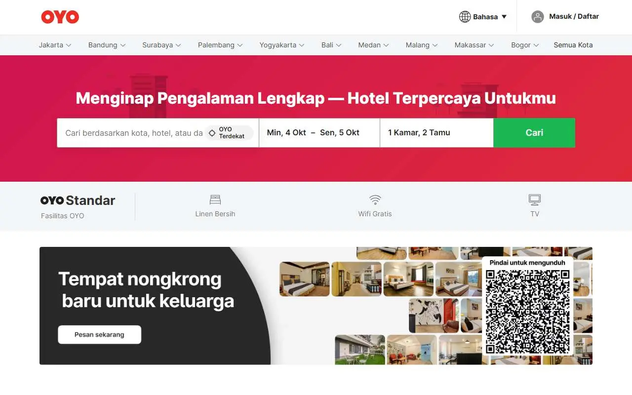 Tampilan website resmi OYO (oyorooms.com)