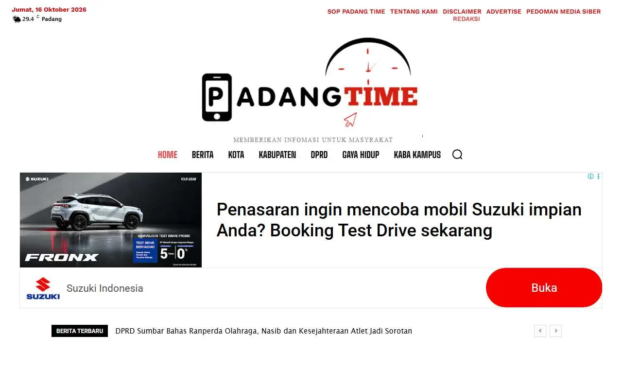 Tampilan website resmi Padang Time (padangtime.com)