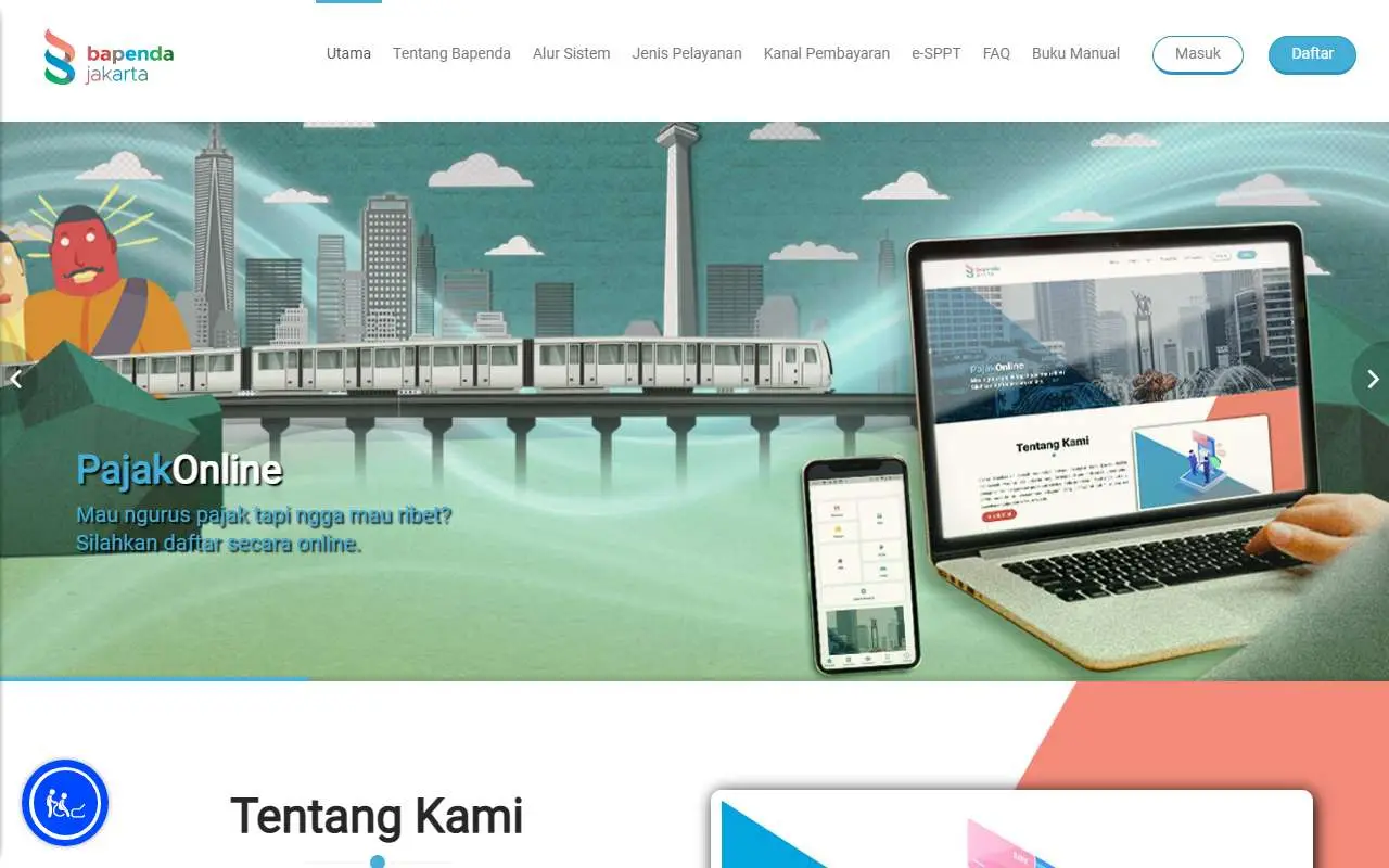 Tampilan website resmi Pajak Online Jakarta (pajakonline.jakarta.go.id)