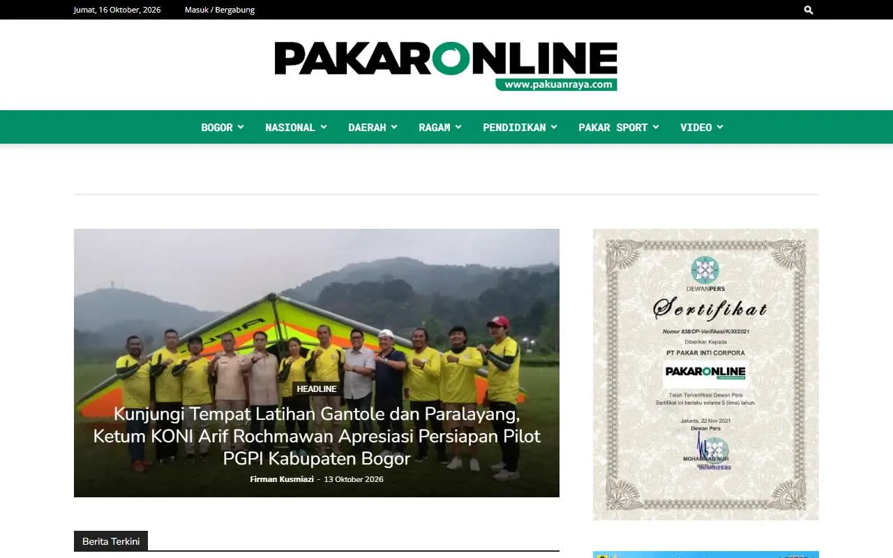 Tampilan website resmi Pakuan Raya (pakuanraya.com)