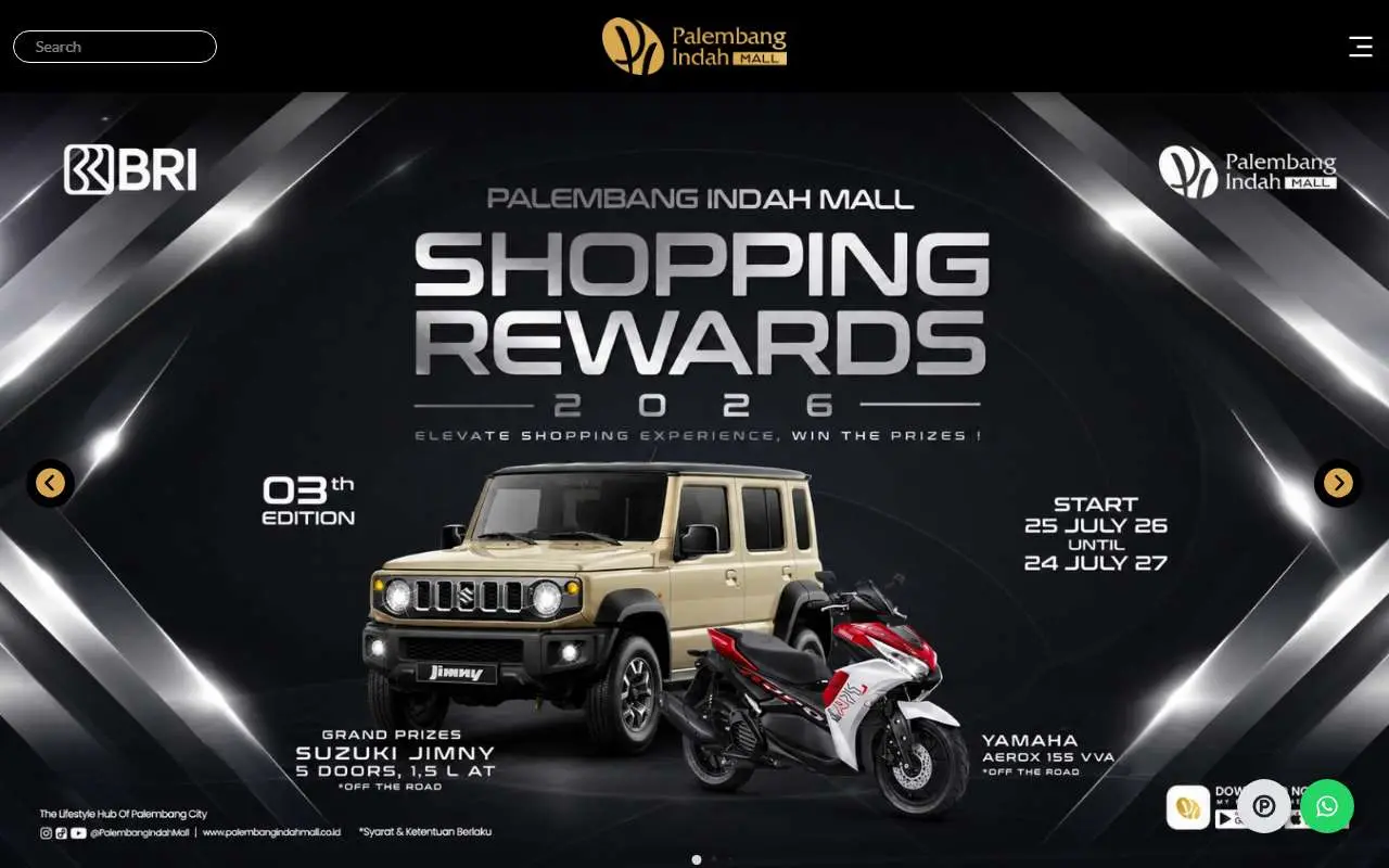 Tampilan website resmi Palembang Indah Mall (palembangindahmall.co.id)