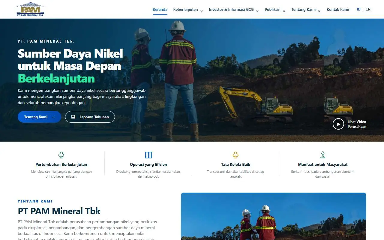 Tampilan website resmi PAM Mineral (pammineral.co.id)