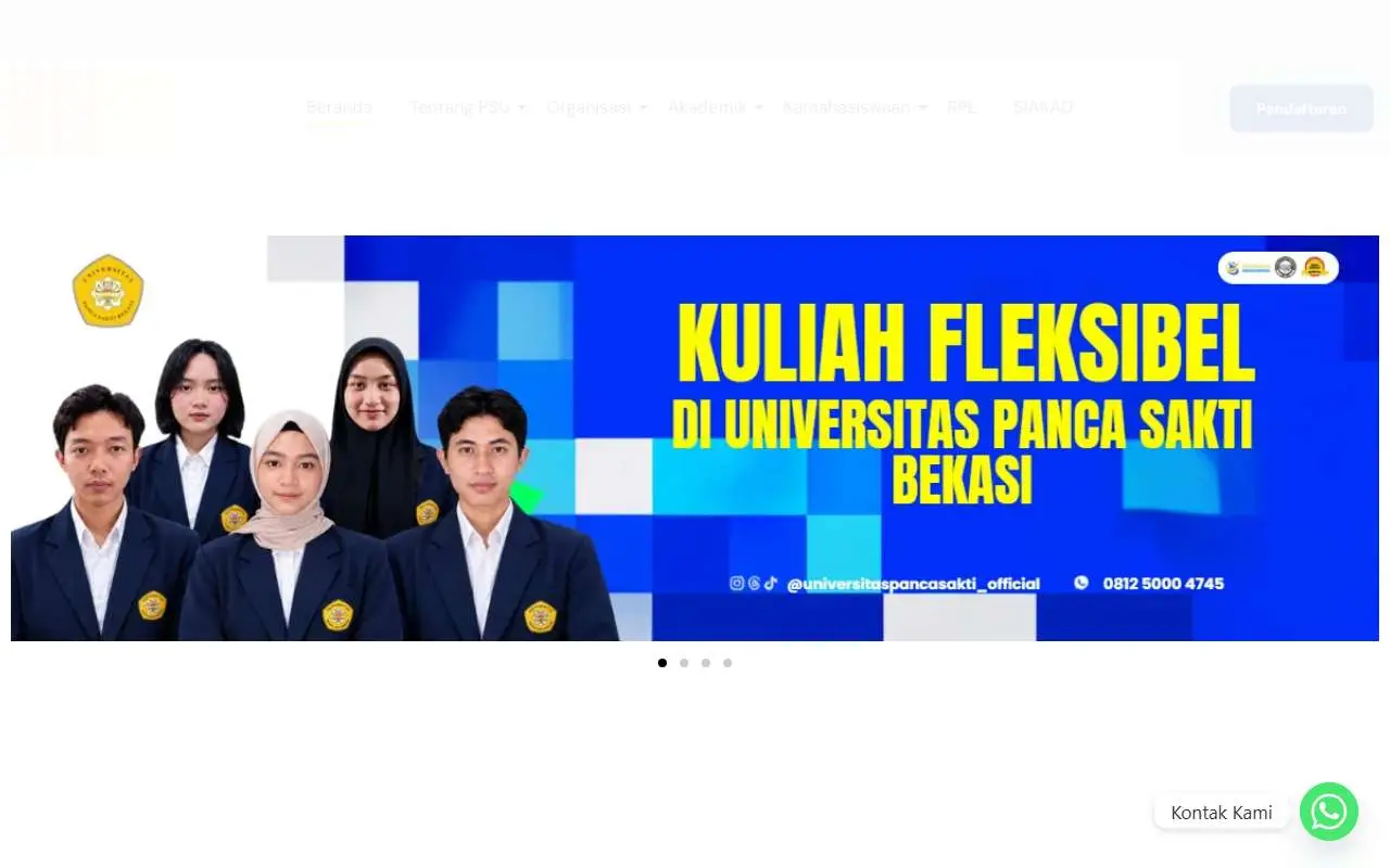 Tampilan website resmi Universitas Panca Sakti Bekasi (panca-sakti.ac.id)