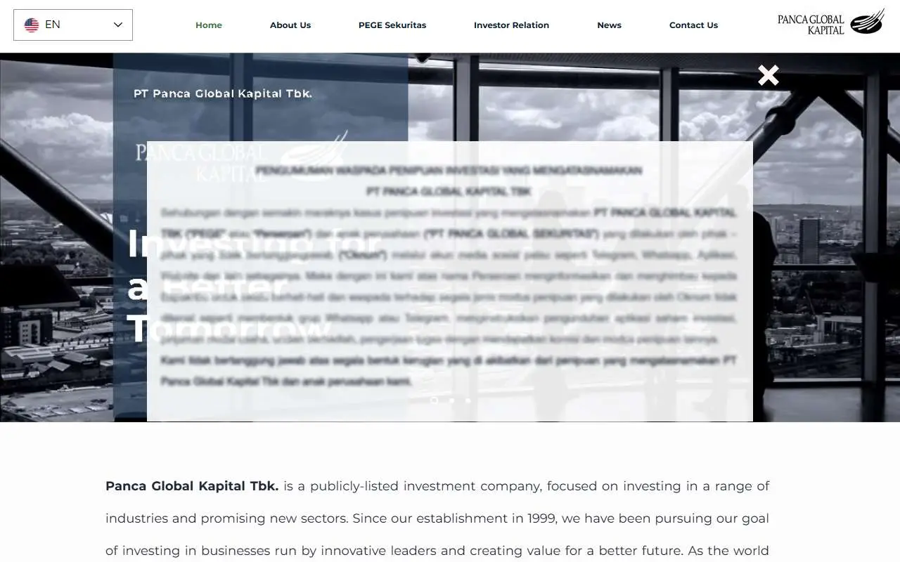 Tampilan website resmi Panca Global Kapital (pancaglobal.co.id)