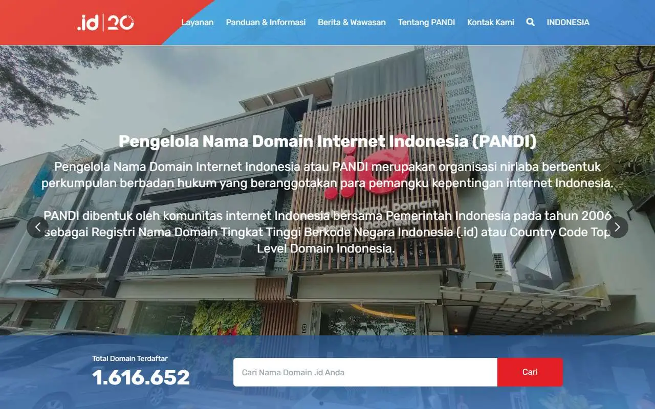 Tampilan website resmi PANDI (pandi.id)