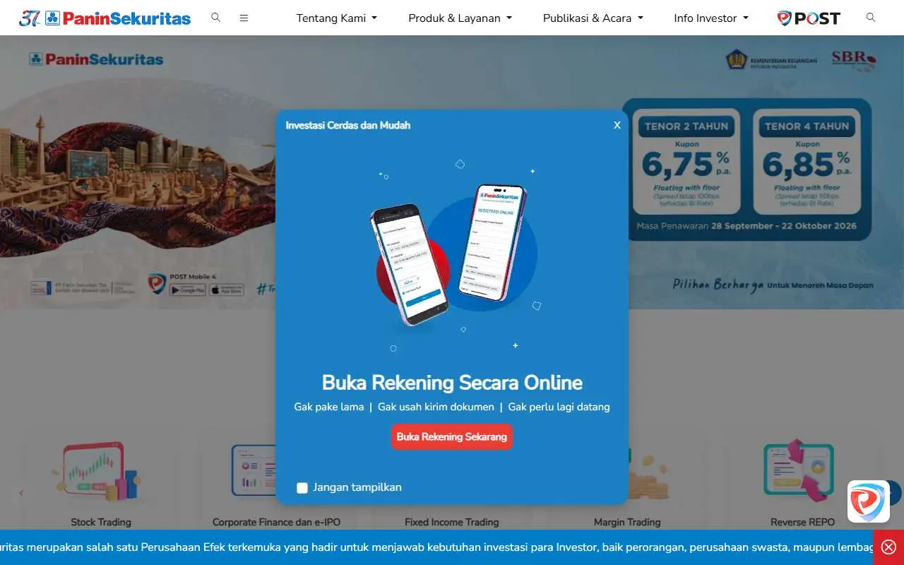 Tampilan website resmi Panin Sekuritas (pans.co.id)