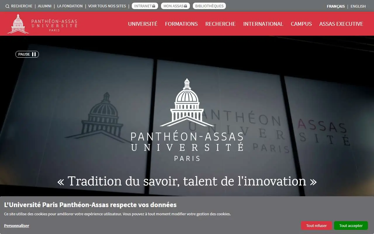 Tampilan website resmi Universitas Pantheon-Assas (assas-universite.fr)