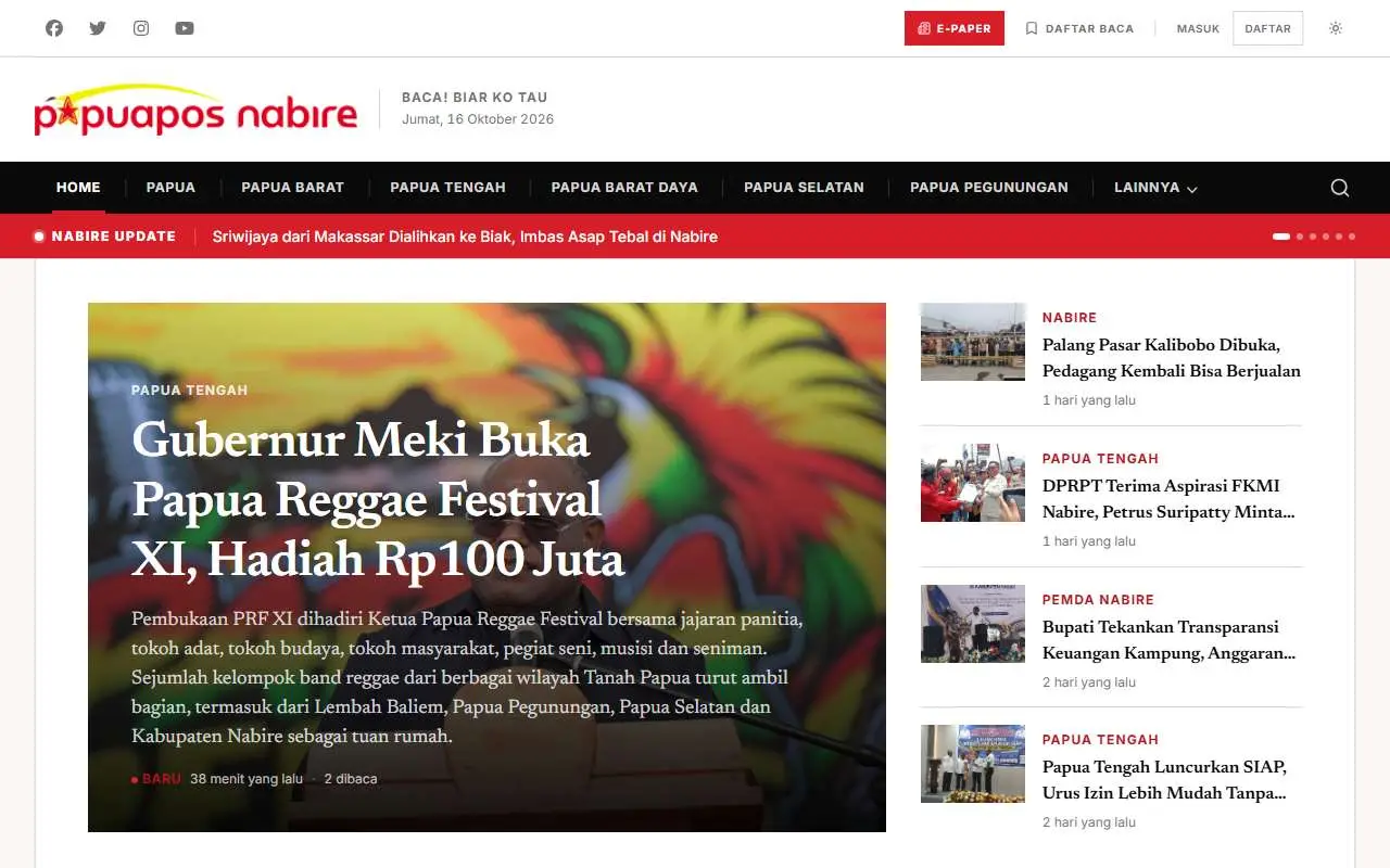 Tampilan website resmi Papuapos Nabire (papuaposnabire.com)