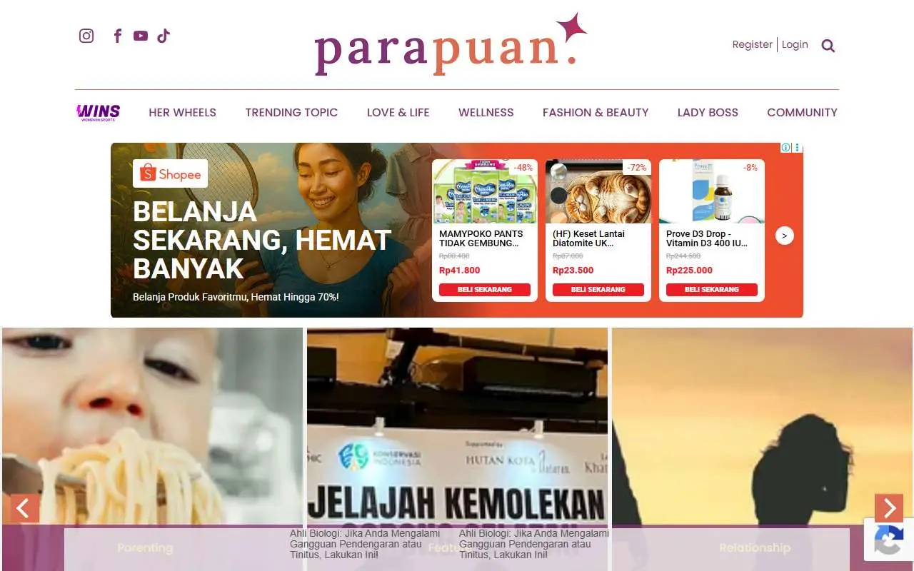 Tampilan website resmi Parapuan (parapuan.co)