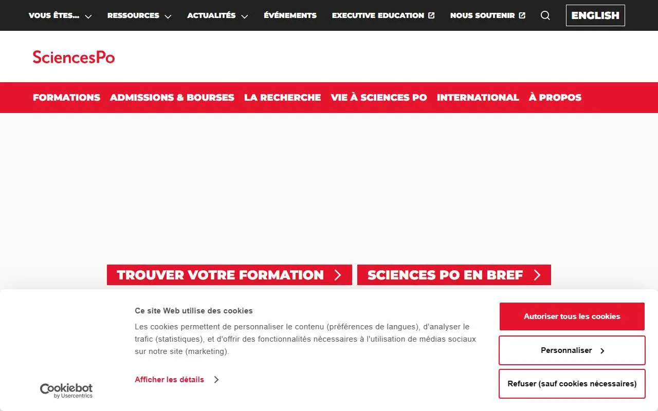 Tampilan website resmi Institut Ilmu Politik Paris (sciencespo.fr)