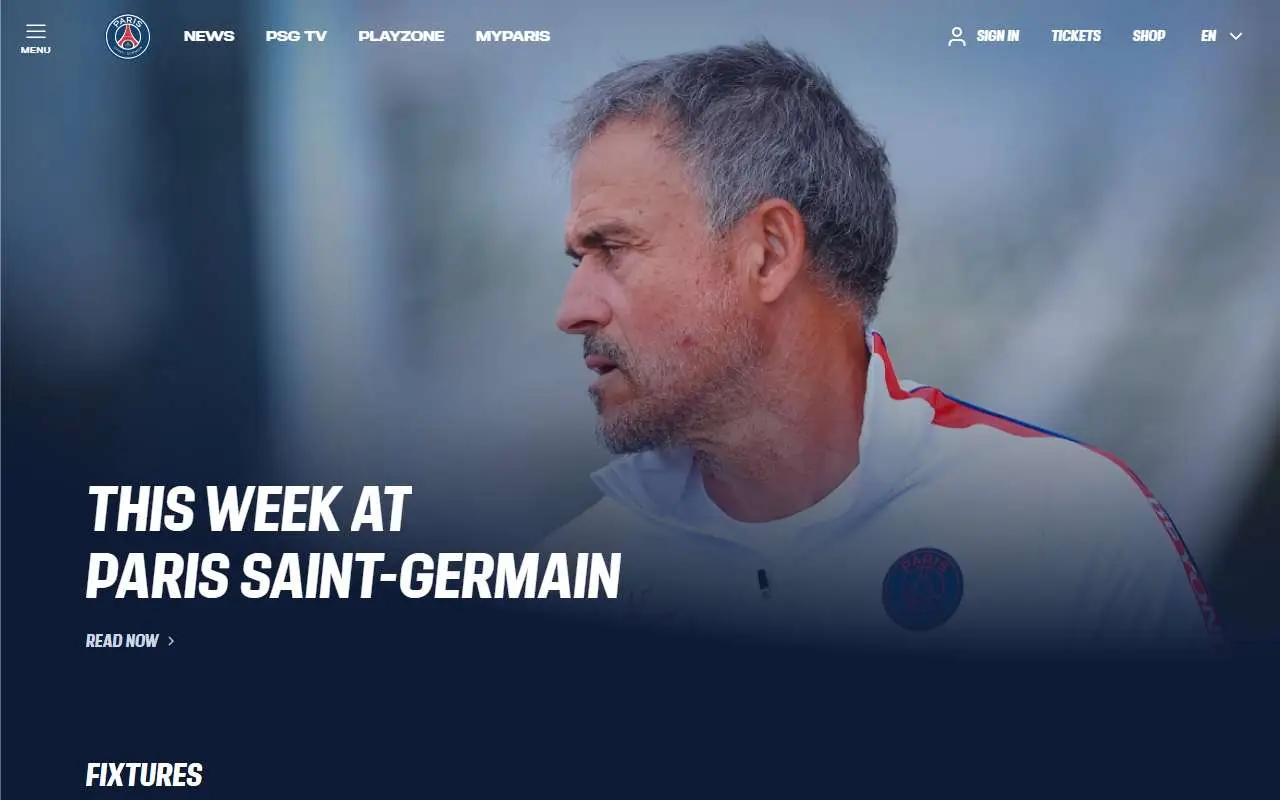 Tampilan website resmi Paris Saint-Germain (psg.fr)
