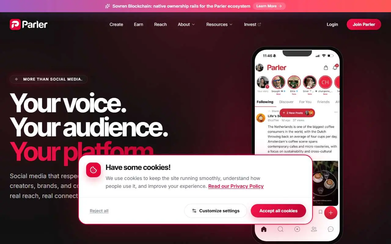 Tampilan website resmi Parler (parler.com)