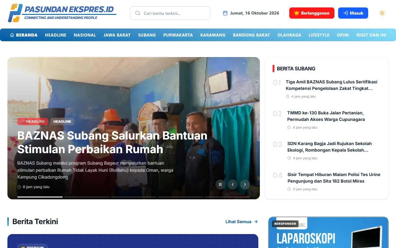 Tampilan website resmi Pasundan Ekspres (pasundanekspres.id)