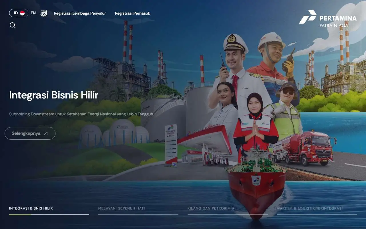 Tampilan website resmi Pertamina Patra Niaga (pertaminapatraniaga.com)