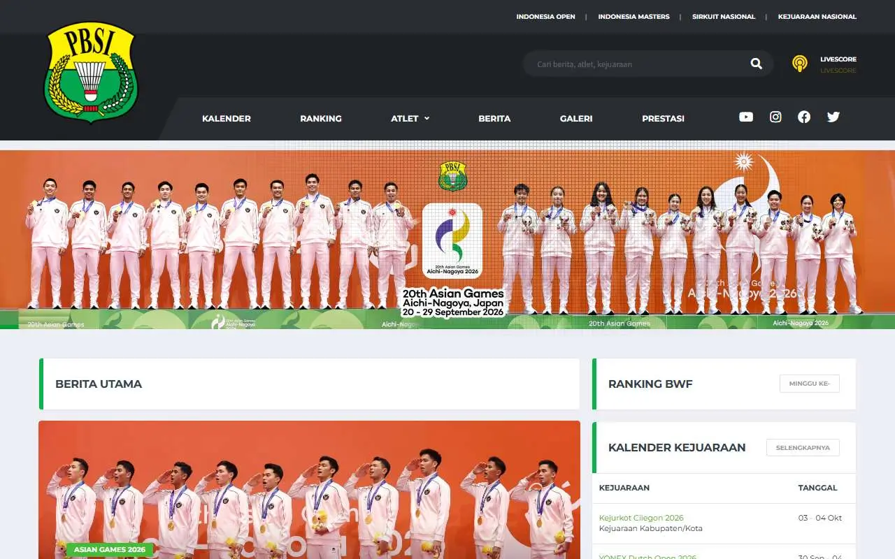 Tampilan website resmi PBSI (pbsi.id)