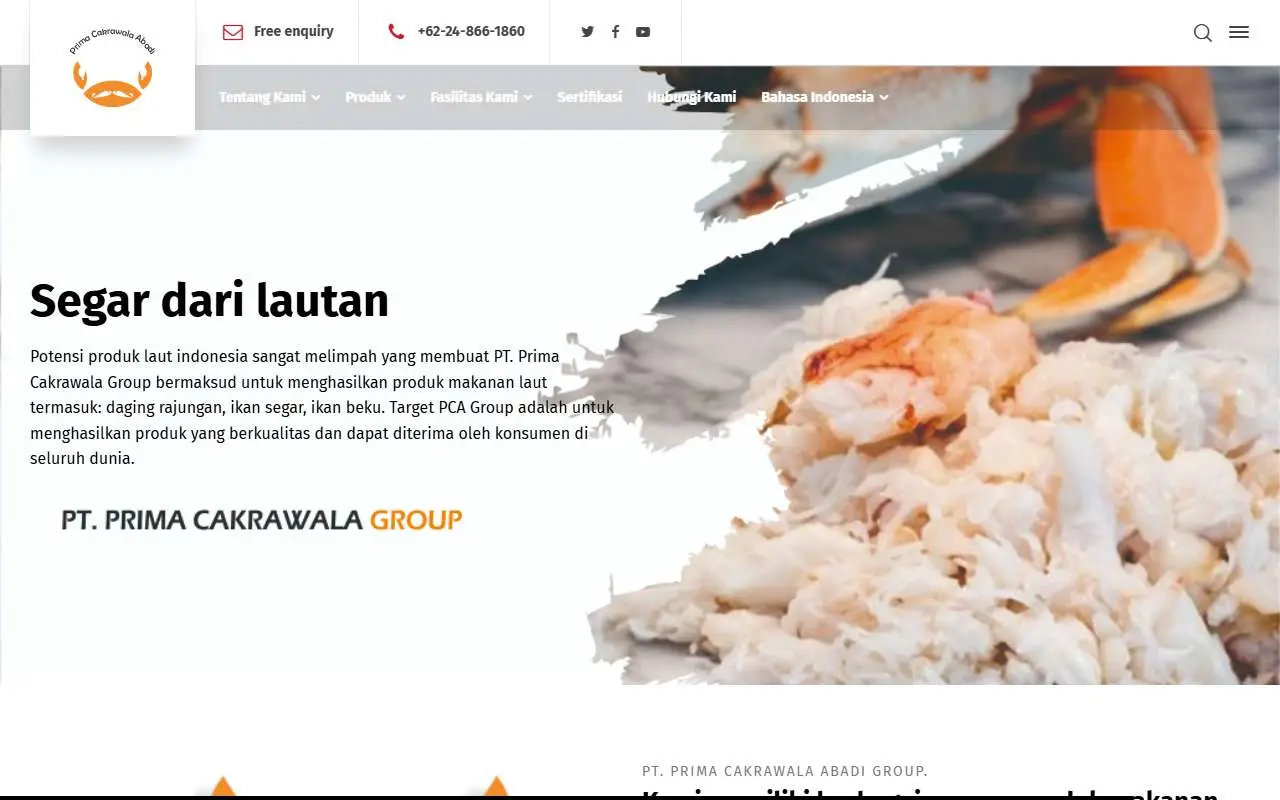Tampilan website resmi Prima Cakrawala Abadi (pcafoods.com)