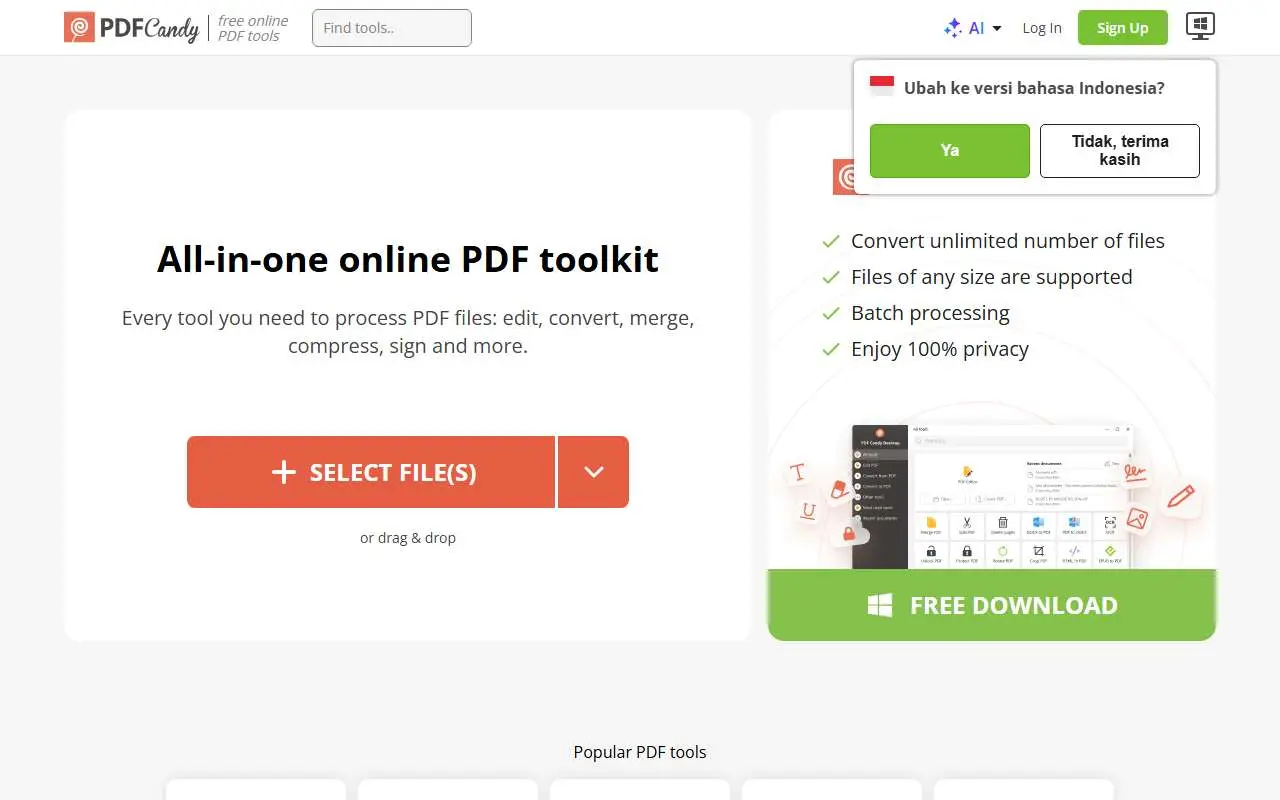 Tampilan website resmi PDF Candy (pdfcandy.com)