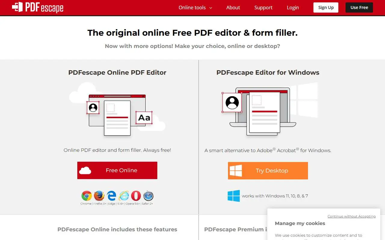 Tampilan website resmi PDFescape (pdfescape.com)