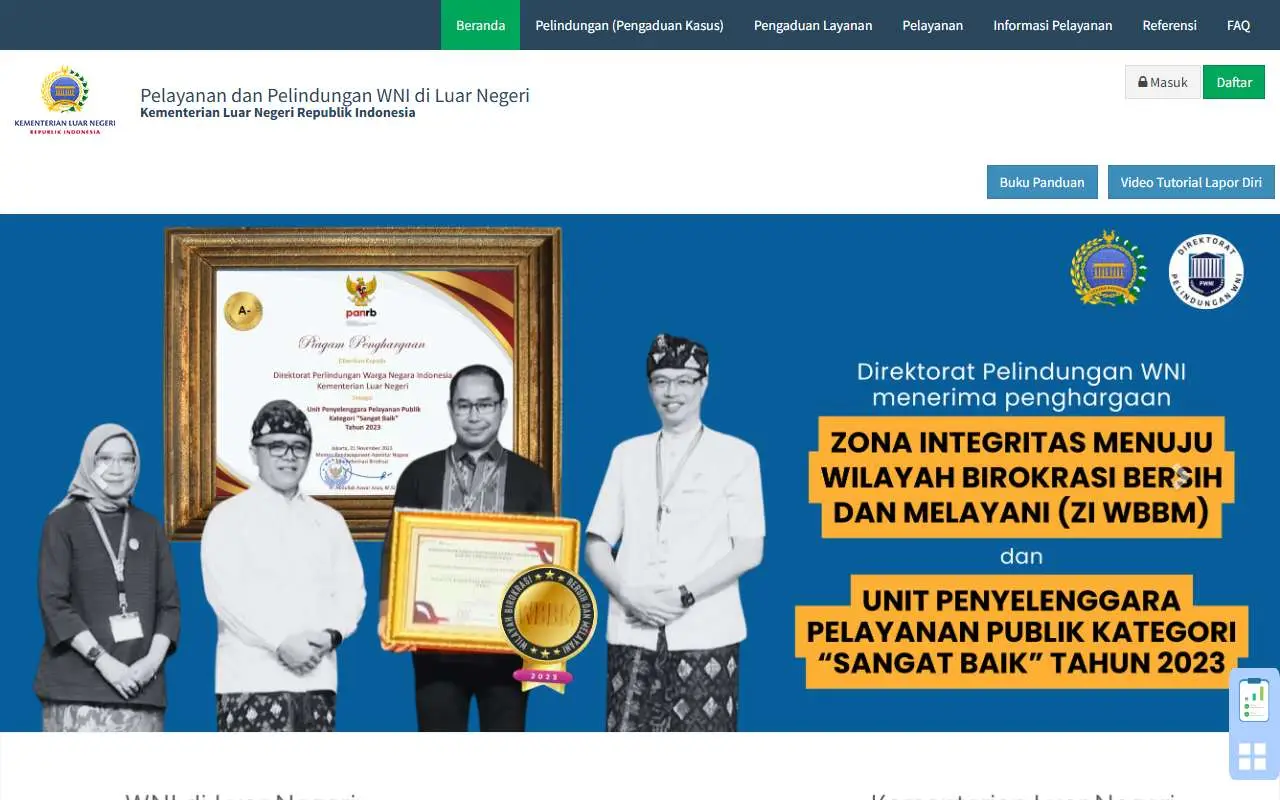 Tampilan website resmi Peduli WNI (peduliwni.kemlu.go.id)