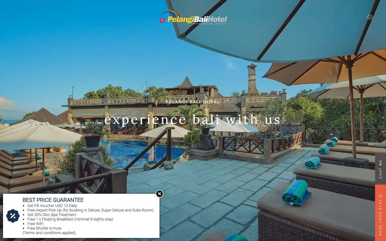 Tampilan website resmi Pelangi Bali (pelangibali.com)