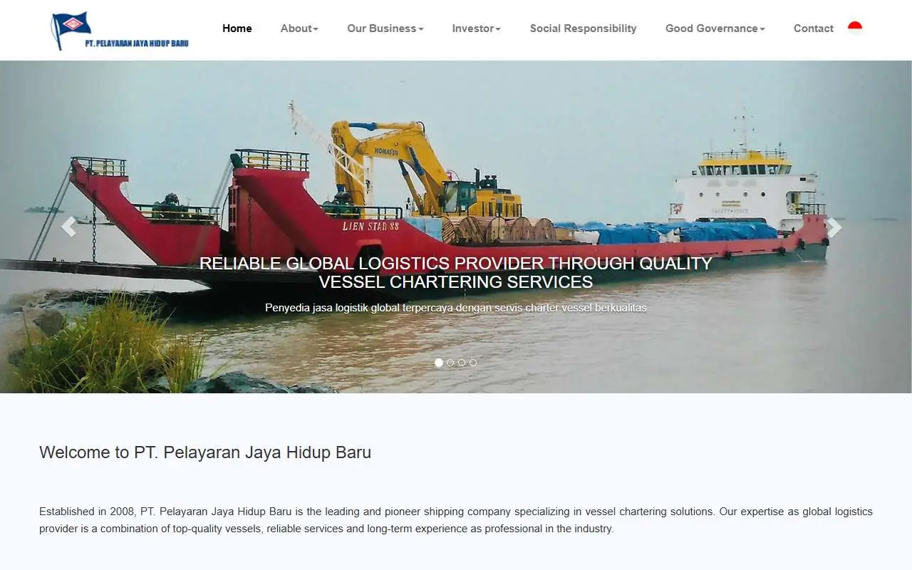 Tampilan website resmi Pelayaran Jaya Hidup Baru (pelayaranjayahidupbaru.com)