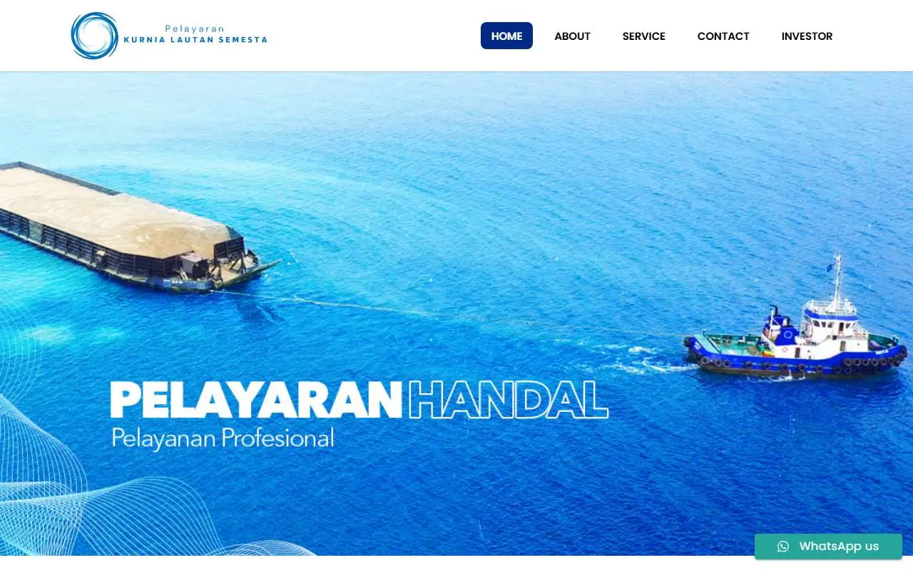 Tampilan website resmi Pelayaran Kurnia Lautan Semesta (pelayarankls.co.id)