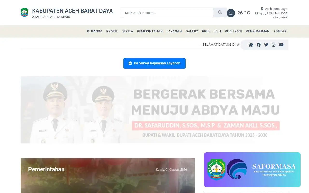 Tampilan website resmi Pemkab Aceh Barat Daya (acehbaratdayakab.go.id)