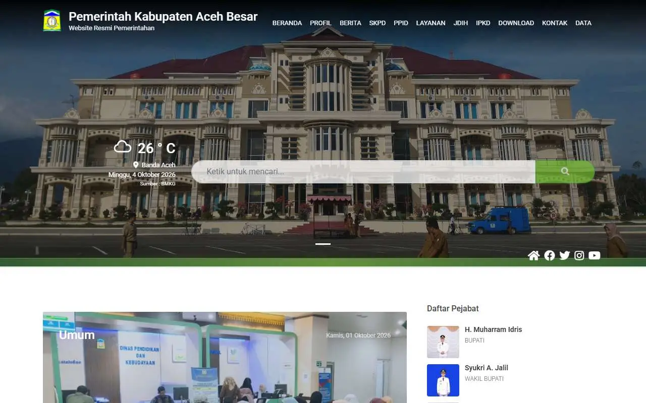 Tampilan website resmi Pemkab Aceh Besar (acehbesarkab.go.id)