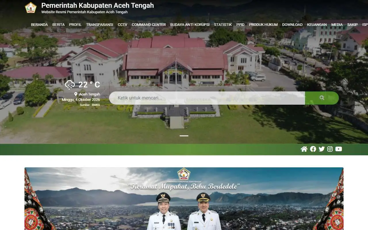 Tampilan website resmi Pemkab Aceh Tengah (acehtengahkab.go.id)