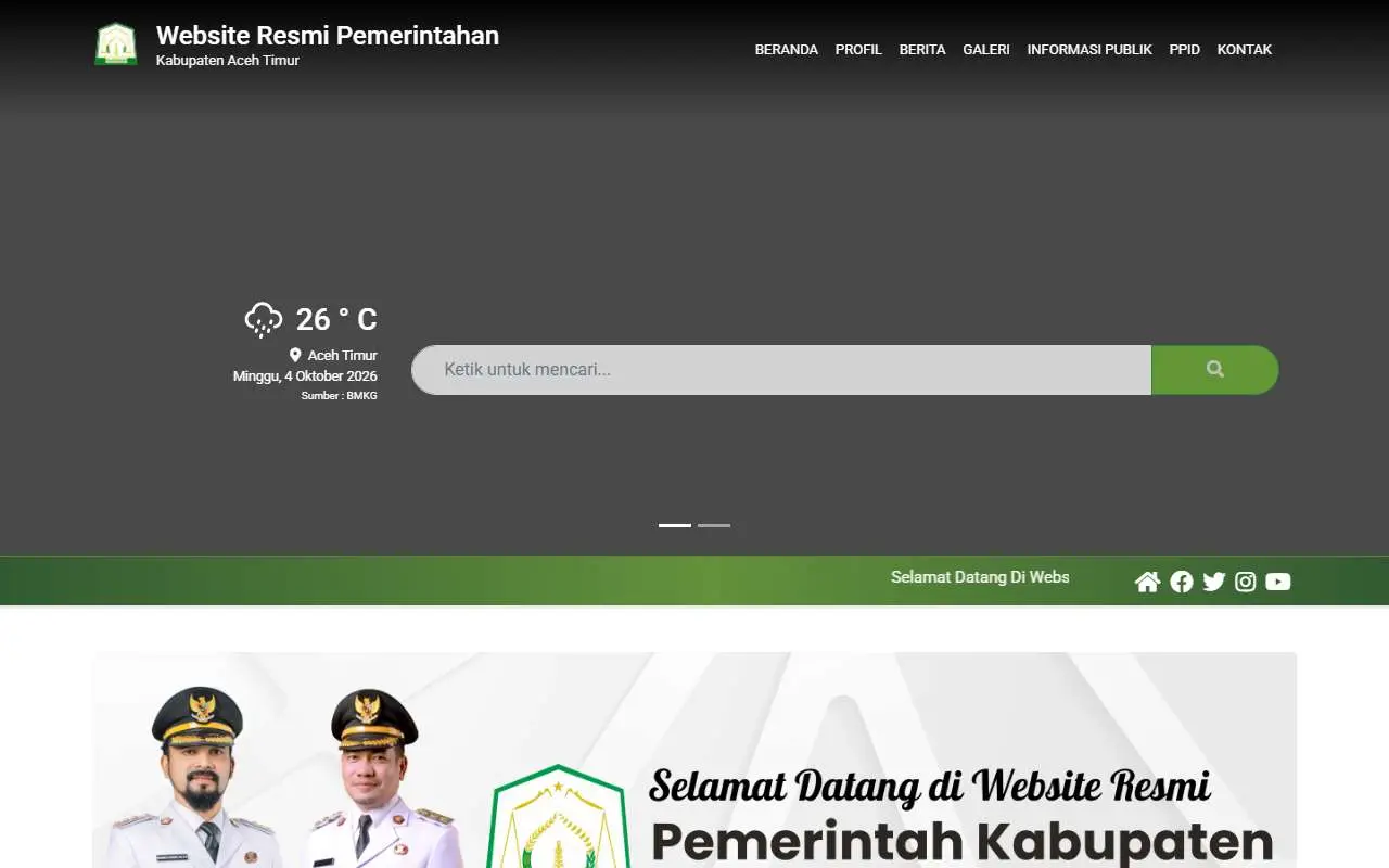 Tampilan website resmi Pemkab Aceh Timur (acehtimurkab.go.id)