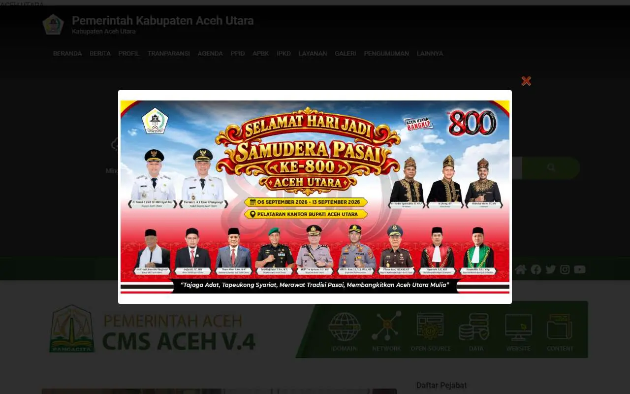 Tampilan website resmi Pemkab Aceh Utara (acehutara.go.id)