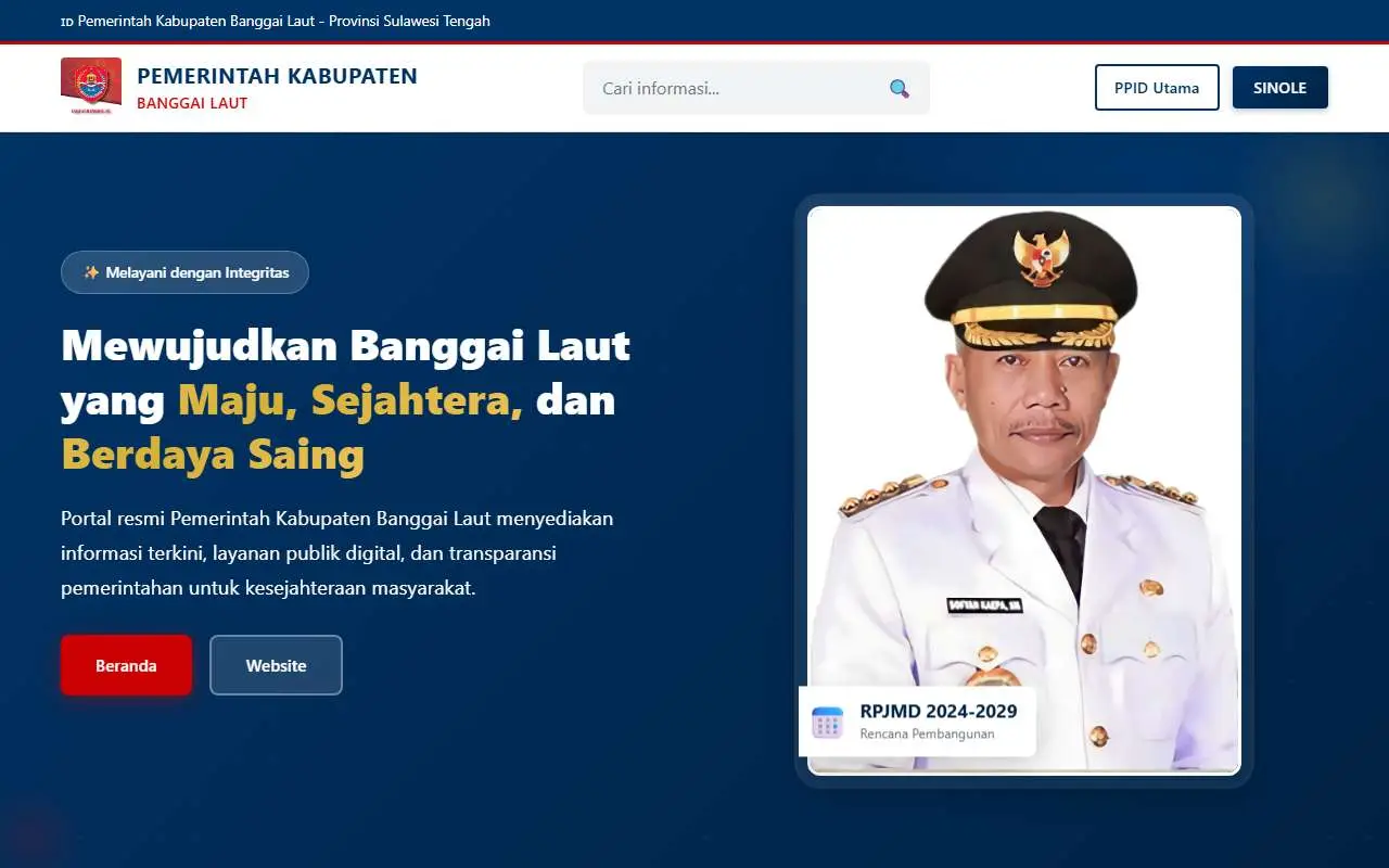 Tampilan website resmi Pemkab Banggai Laut (banggailautkab.go.id)