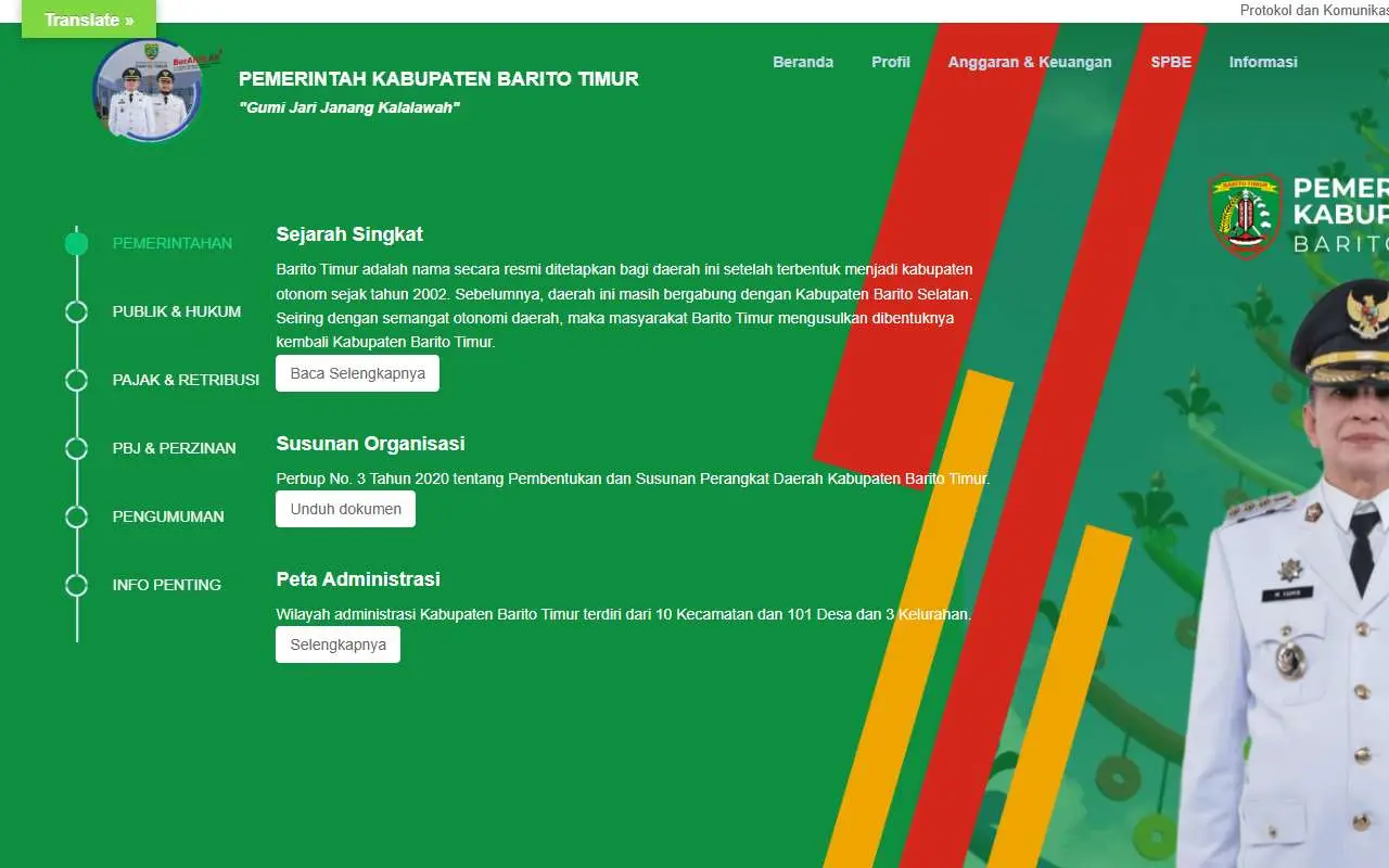 Tampilan website resmi Pemkab Barito Timur (baritotimurkab.go.id)