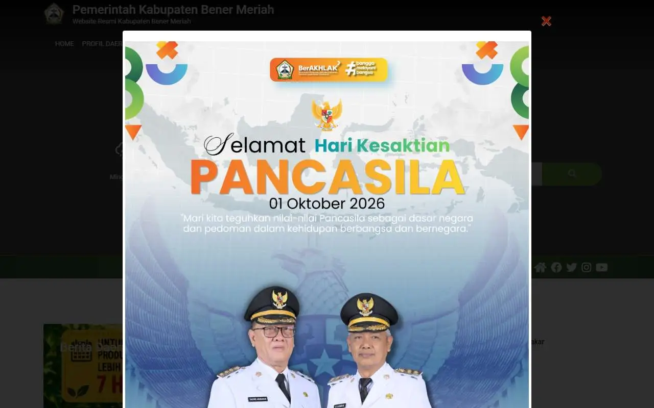 Tampilan website resmi Pemkab Bener Meriah (benermeriahkab.go.id)